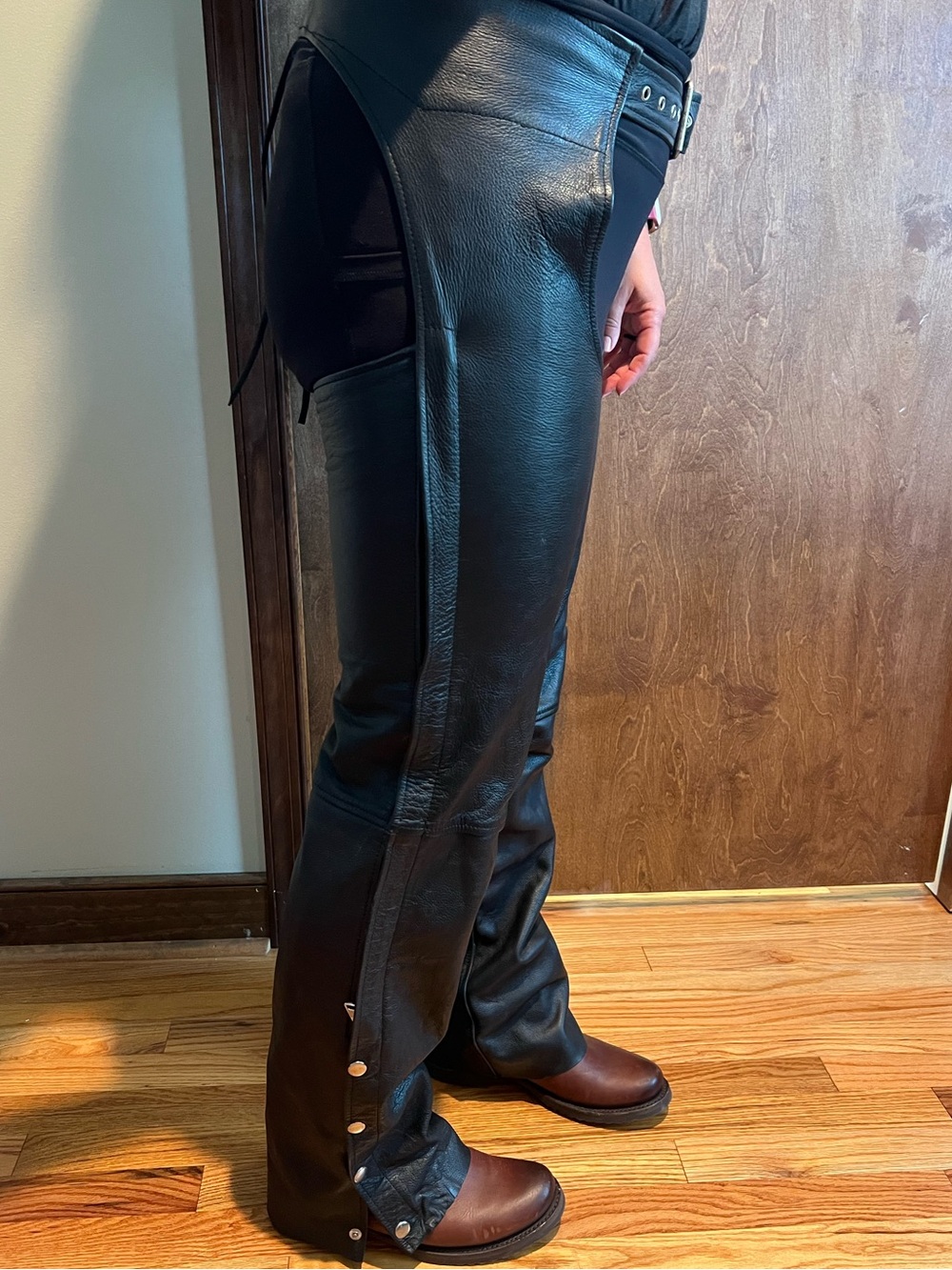 Wilsons Leather Motorcycle Chaps Black Biker Riding Pants Medium Exc Cond